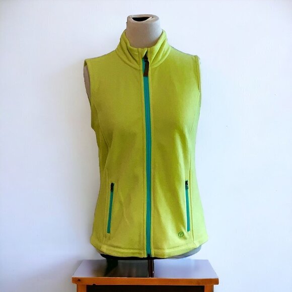 Talbots Ladies Petite green sleeveless fleece vest zip front pockets collared MP - Picture 5 of 5